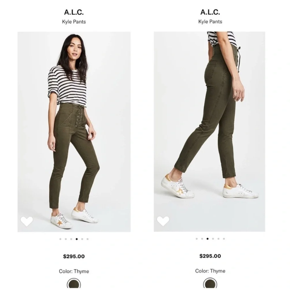 A.L.C. Kyle Pants Thyme Olive Lace-Up & Side Zip High-Waisted Pants
